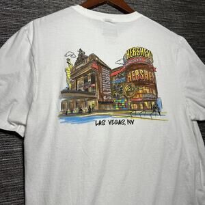 Hersheys Shirt Men's Large White Short Sleeve Las Vegas Graphic Chocolate World